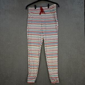 Fair Isle Fleece Pajama Pants Cozy Drawstring Red Bow